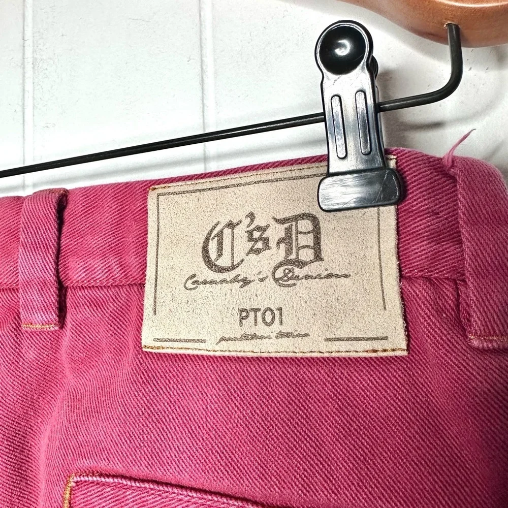 PT01 Carnaby’s Denim Red Pink Trentaquattro Button Fly Chino Pants Trousers - Picture 3 of 12